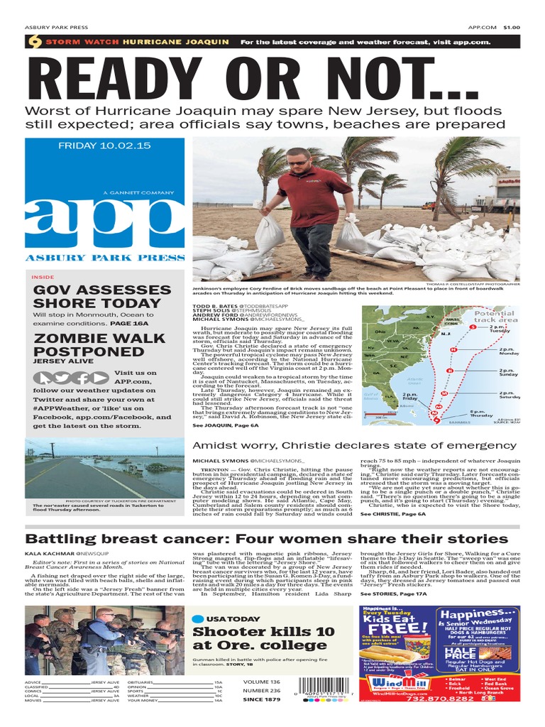 Asbury Park Press Front Page Friday, Sept. 2 2015 PDF Tropical