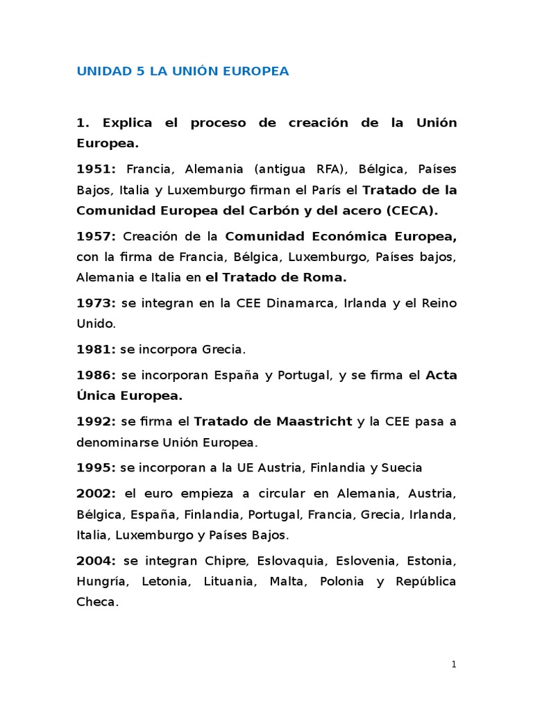 Unidad 5 La Unión Europea | PDF | Comunidad Económica Europea | Unión ...