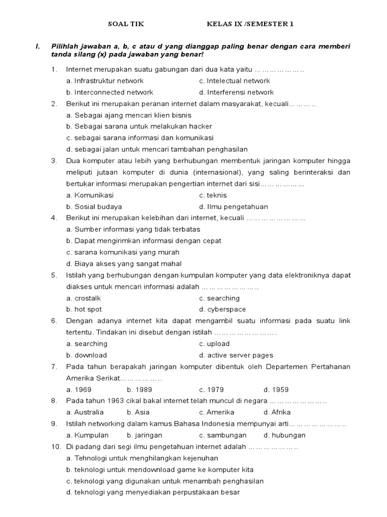 Soal Uas Kelas 9 Doc