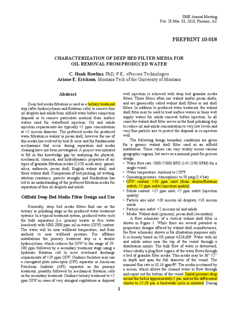 Rawlins, Erickson - Characterization of Deep Bed Filter Media For Oil ...