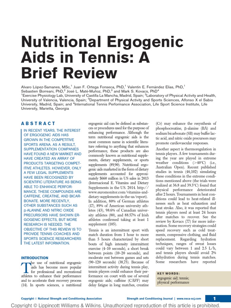 Nutritional Ergogenic Aids in Tennis A Brief.1 PDF Arginine Dose