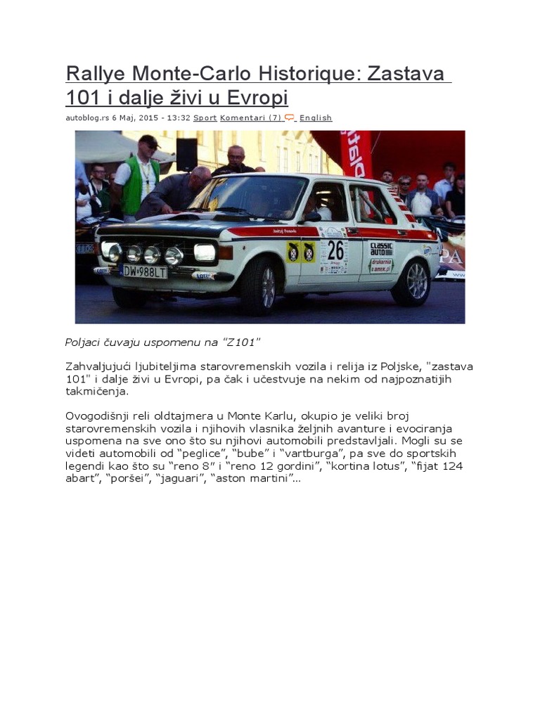 Zastava 101 - Rally Monte Carlo | PDF
