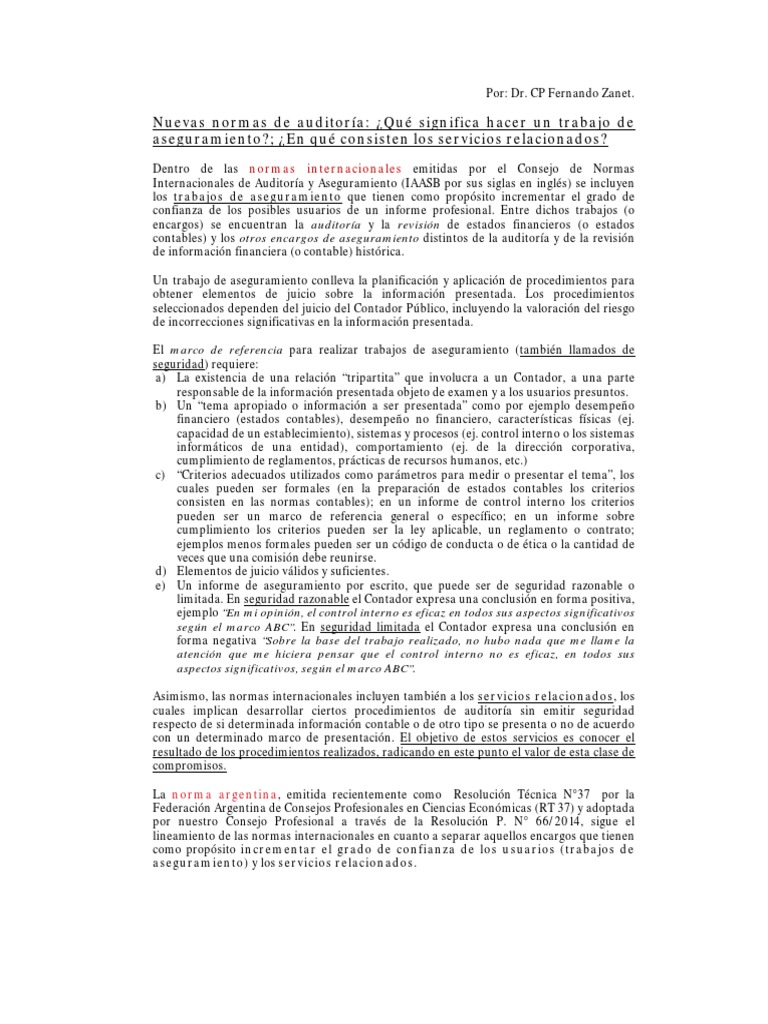 Normas de Auditoría y Aseguramiento | PDF | Auditoría financiera ...