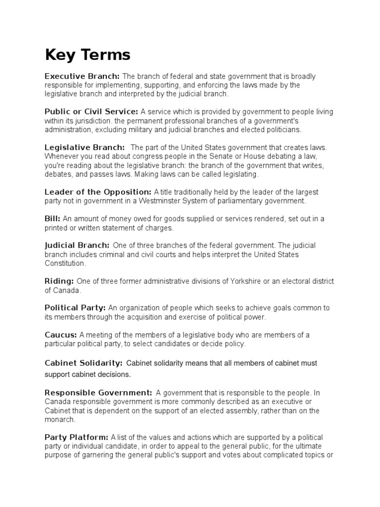 Key Terms Cabinet Government Legislature