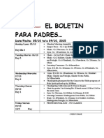 El Boletin para Padres : Date/Fecha: 05/10 To/a 09/10, 2015
