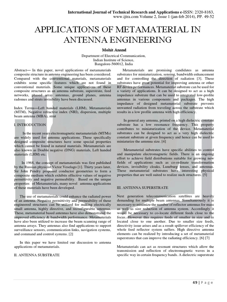 Applications of Metamaterial in Antenna Engineering PDF