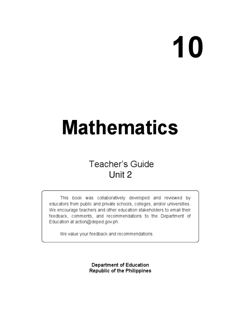 Grade 10 Math Teacher's Guide Unit 2 | PDF | Polynomial | Educational ...