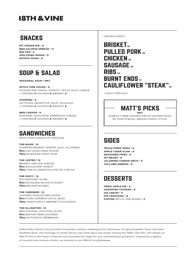 18th & Vine-Lunch Menu - DAL | PDF | Cooking, Food & Wine