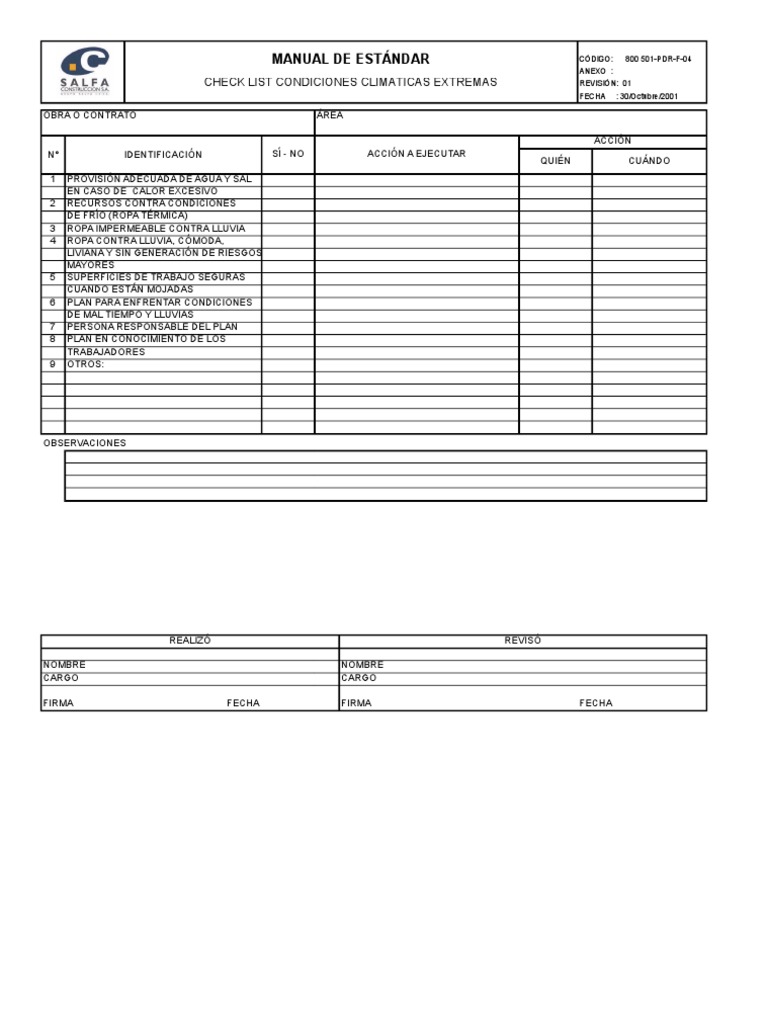 Checklist para Condiciones Climáticas Extremas | PDF | Derecho