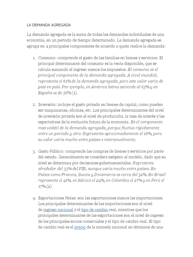 La Demanda Agregada | PDF | Tipo de cambio | Producto Interno Bruto