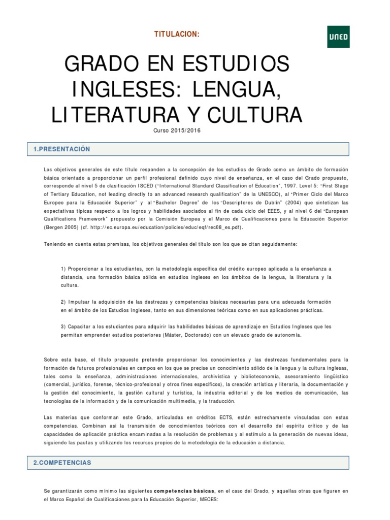 Grado Filologia Uned  Calidad (Negocios)  Comunicación