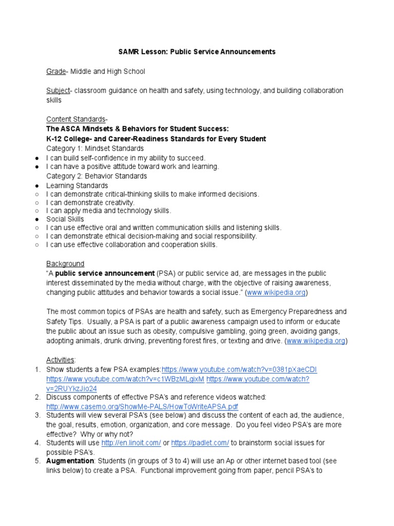 PSA Creation for Students | PDF | Communication | Cognition