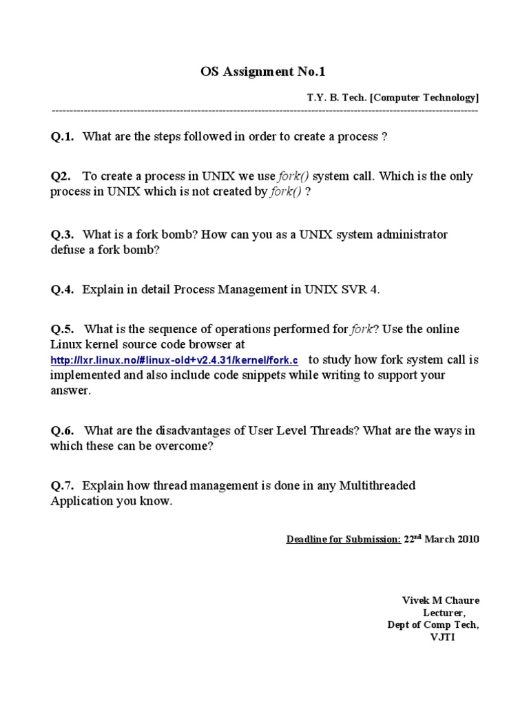 UNIX Process Management Assignment | PDF