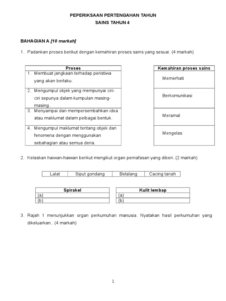 Penilaian Pertengahan Tahun Kssr SainsTahun 4