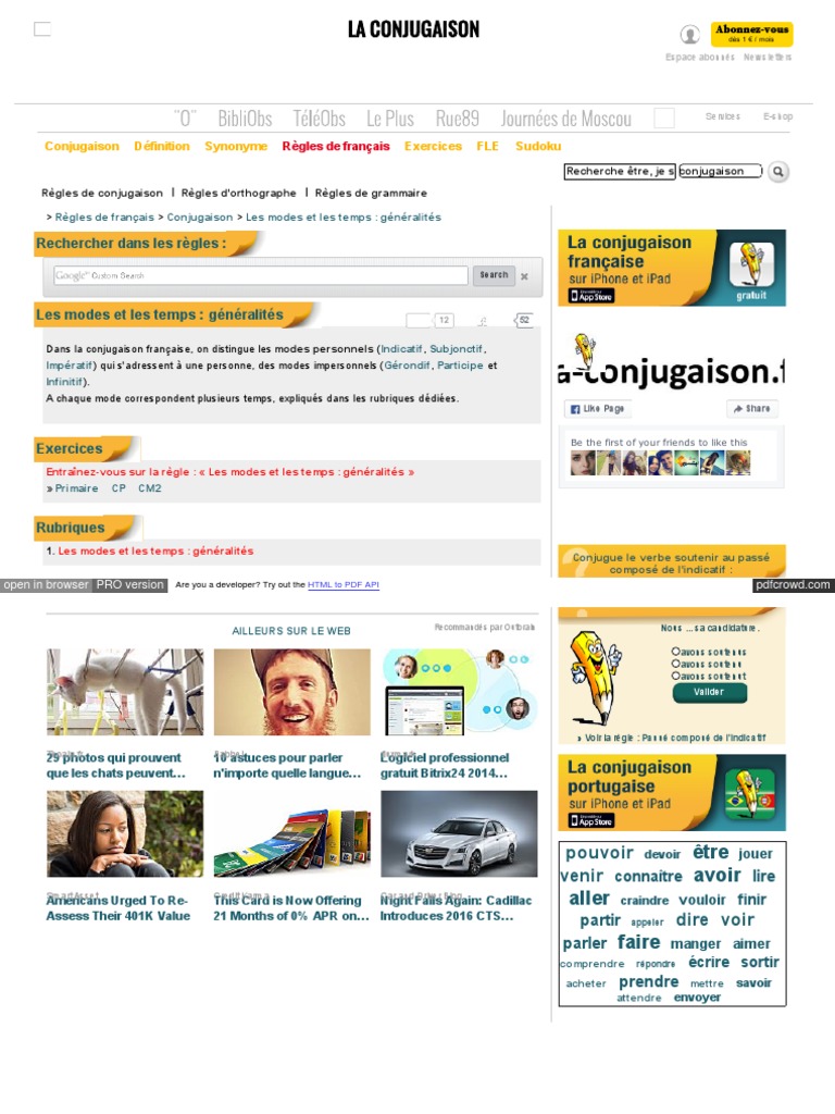 La Conjugaison Nouvelobs Com Regles Conjugaison Les Modes Et