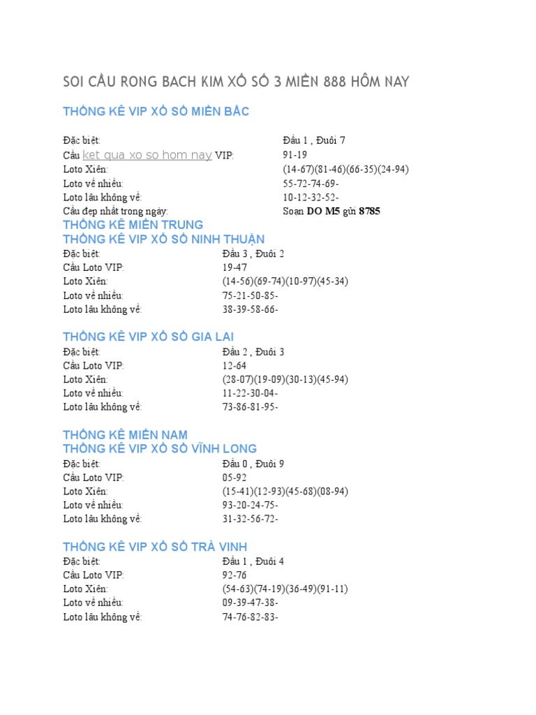 Soi Cầu Rong Bach Kim Xổ Số 3 Miền 888 Hôm Nay | Pdf