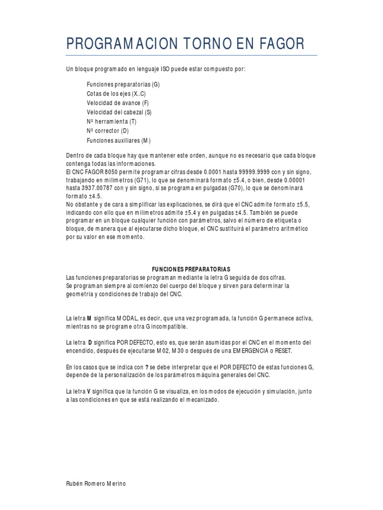 Programacion Segun Codigo Iso Torno Fagor Perforar Procesos Industriales
