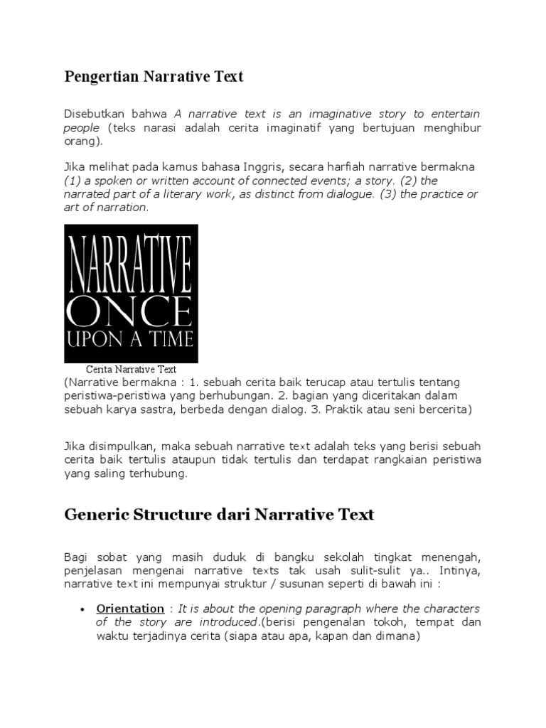 Contoh Narrative Text Beserta Generic Structure – Berbagai Contoh