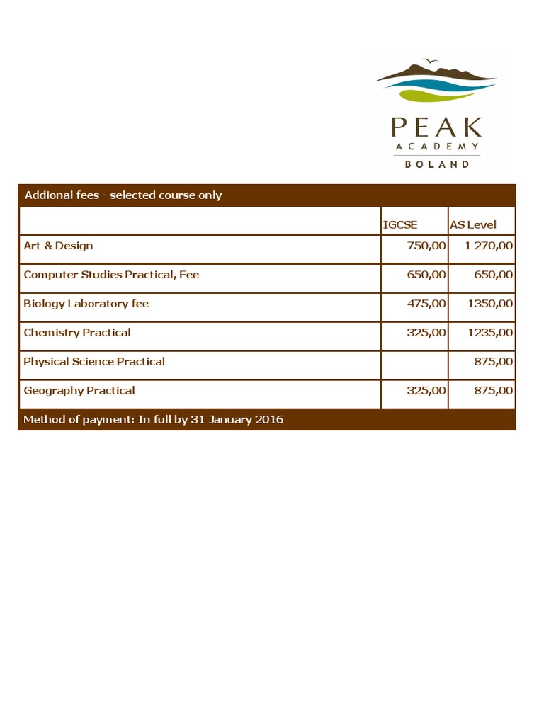 Course Fees for IGCSE & AS Level | PDF