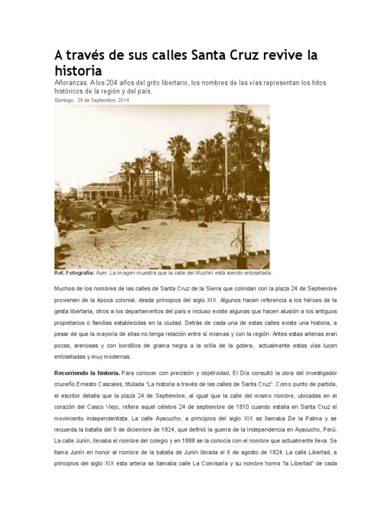Historia de las calles de Santa Cruz | PDF | América del Sur ...