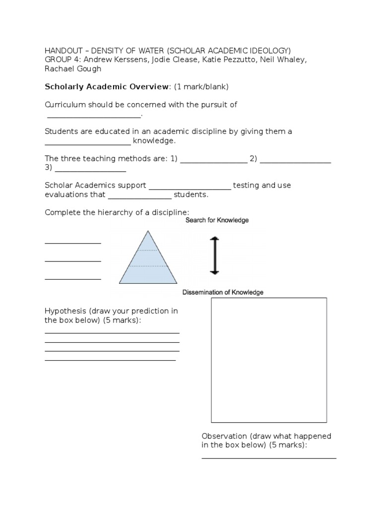 Water Density Academic Overview Handout | PDF