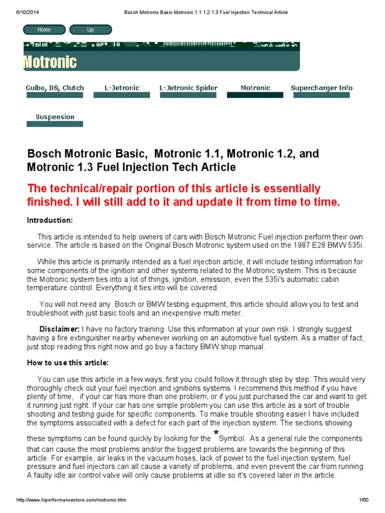Bosch Motronic Basic Motronic 1.1 1.2 1 | PDF | Throttle | Fuel Injection