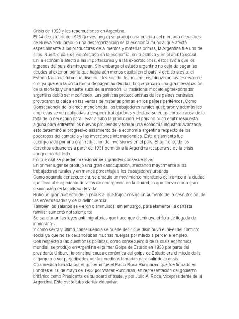 Impacto de la Crisis de 1929 en Argentina | PDF | Gran depresion ...