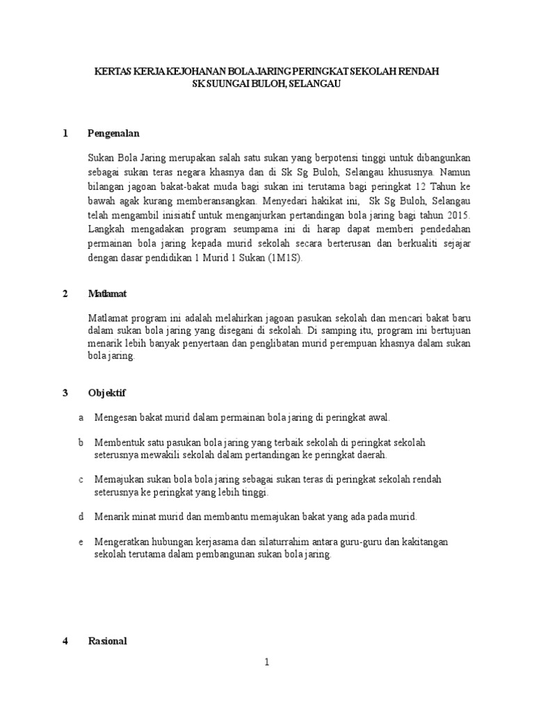 Kertas Kerja Kejohanan Bola Jaring  PDF