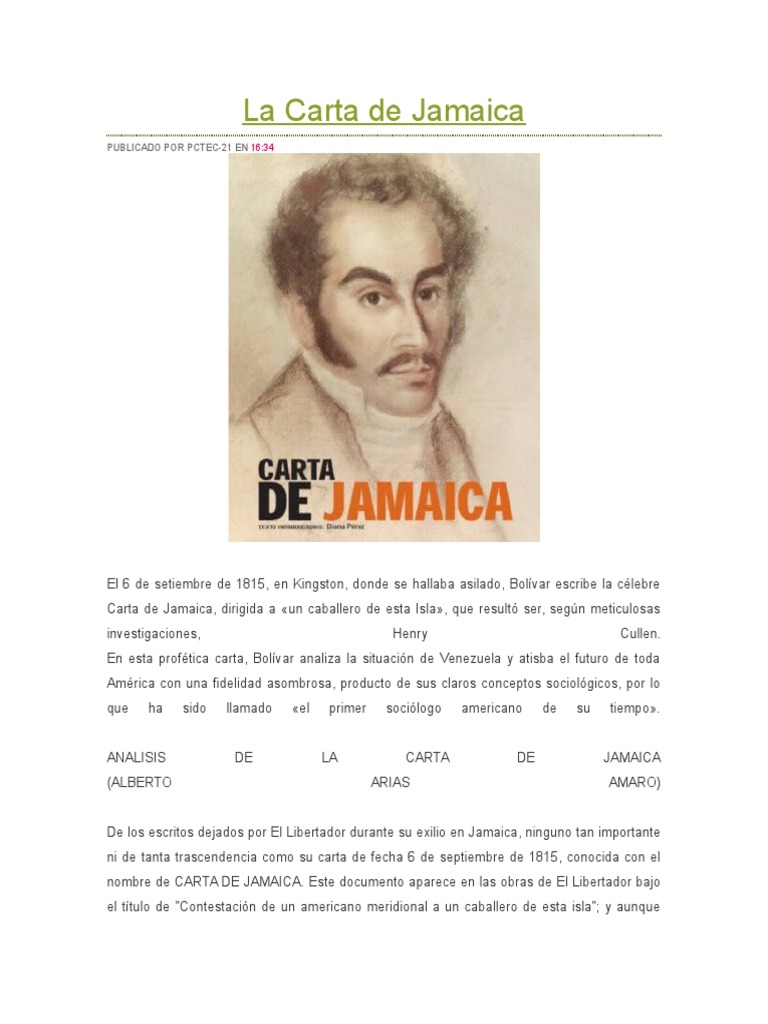 La Carta de Jamaica España Colonialismo