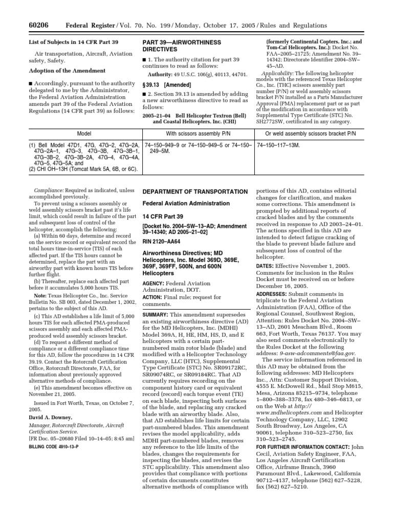 Rule Airworthiness directives MD Helicopters, Inc
