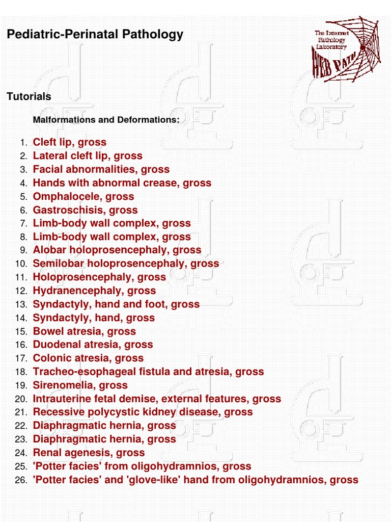 Pediatric Pathology: Malformations Guide | PDF | Congenital Disorder ...