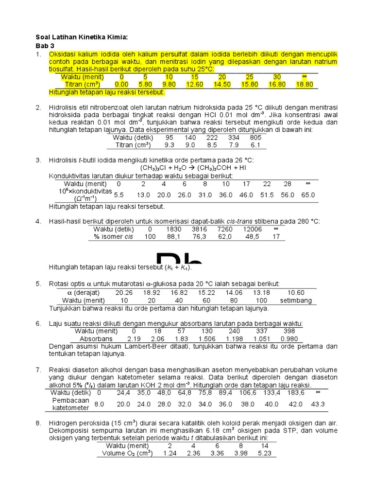 Contoh Soal Latihan Kinetika