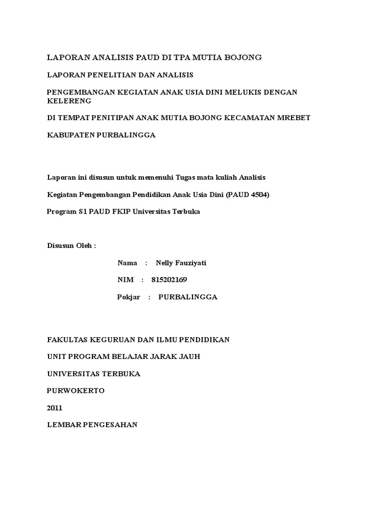 Contoh Analisis Pengembangan Anak Usia Dini