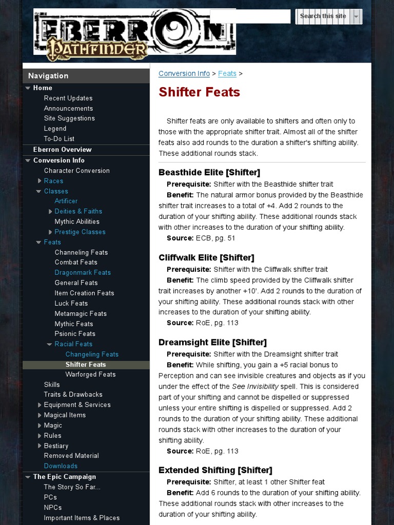 Shifter Feats - Eberron Pathfinder | World Of Eberron | D20 System