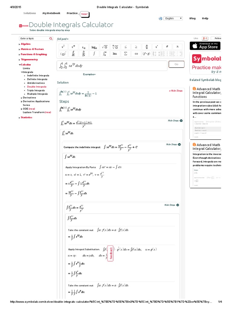 Double Integrals Calculator Symbolab Integral Derivative