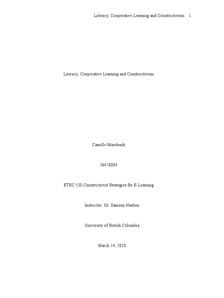 Literacy Cooperative Learning And Constructivism Pdf