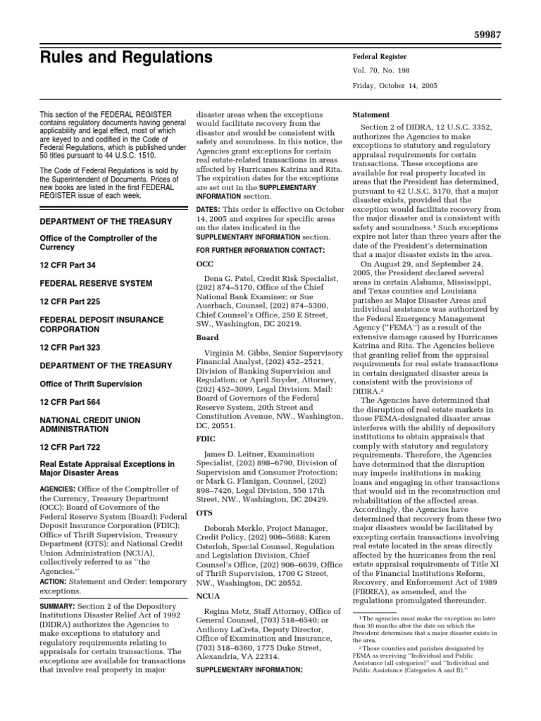 Rule Real Estate Appraisals Major Disaster Areas Exceptions PDF