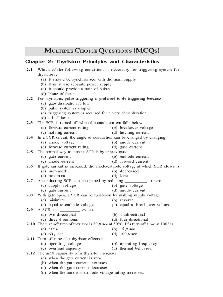 (Power Electronics and Thyristor With Answers) Multiple Choice