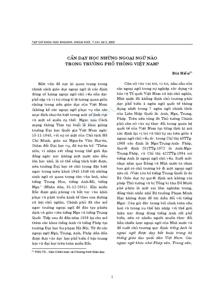 CÇN D Y Häc NH÷NG Ngo I NG÷ N o Trong TR Êng Phæ TH NG Viöt Nam? | PDF ...
