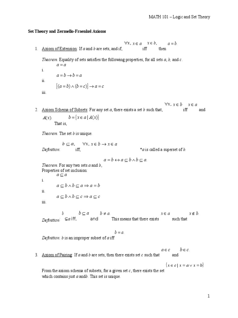 Zermelo-Fraenkel Set Theory Overview | PDF | Function (Mathematics ...