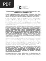 Comunicado da CGENDL a respecto da concesión do Premio Da Cultura Galega 2015