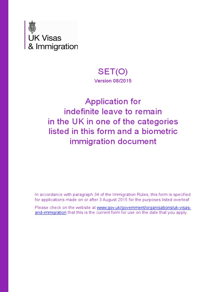 SET (O) Application For Indefinite Leave To Remain in The UK in One of ...