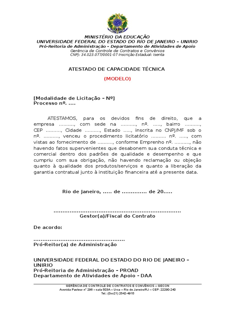 Modelo Atestado de Capacidade Tecnica | PDF