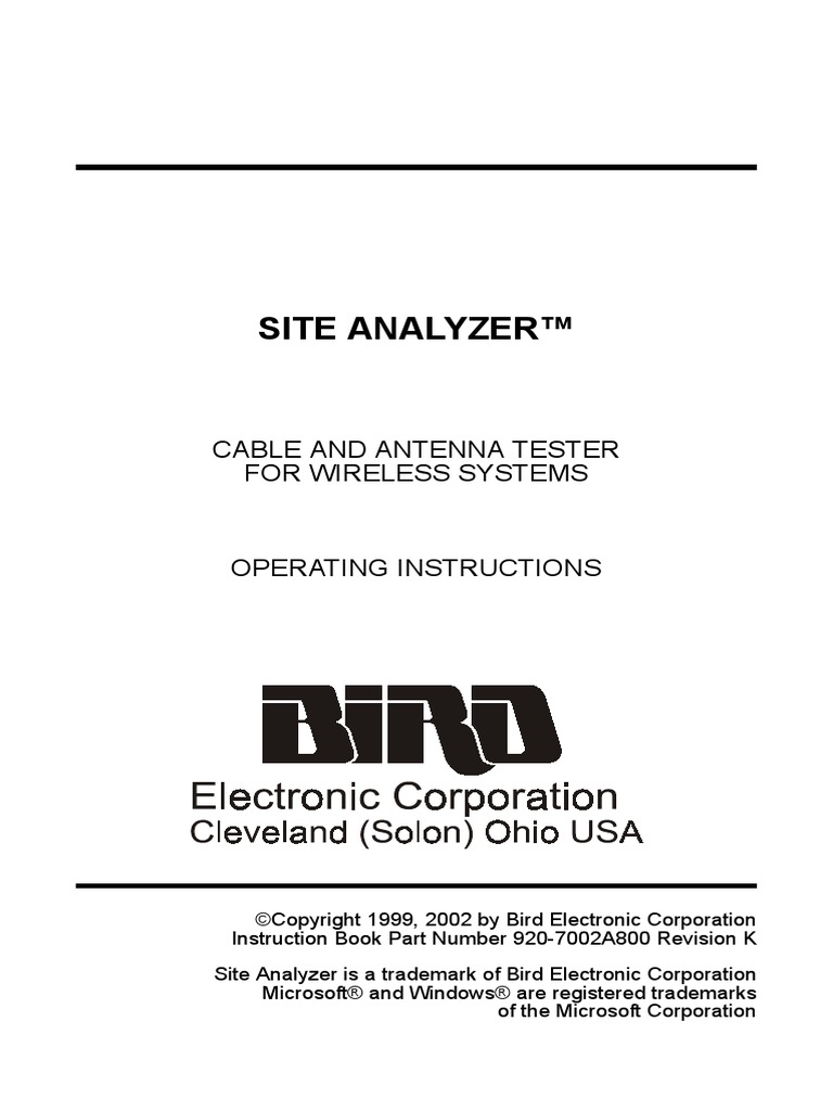 BIRD Site Analyzer | PDF | Battery (Electricity) | Rechargeable Battery