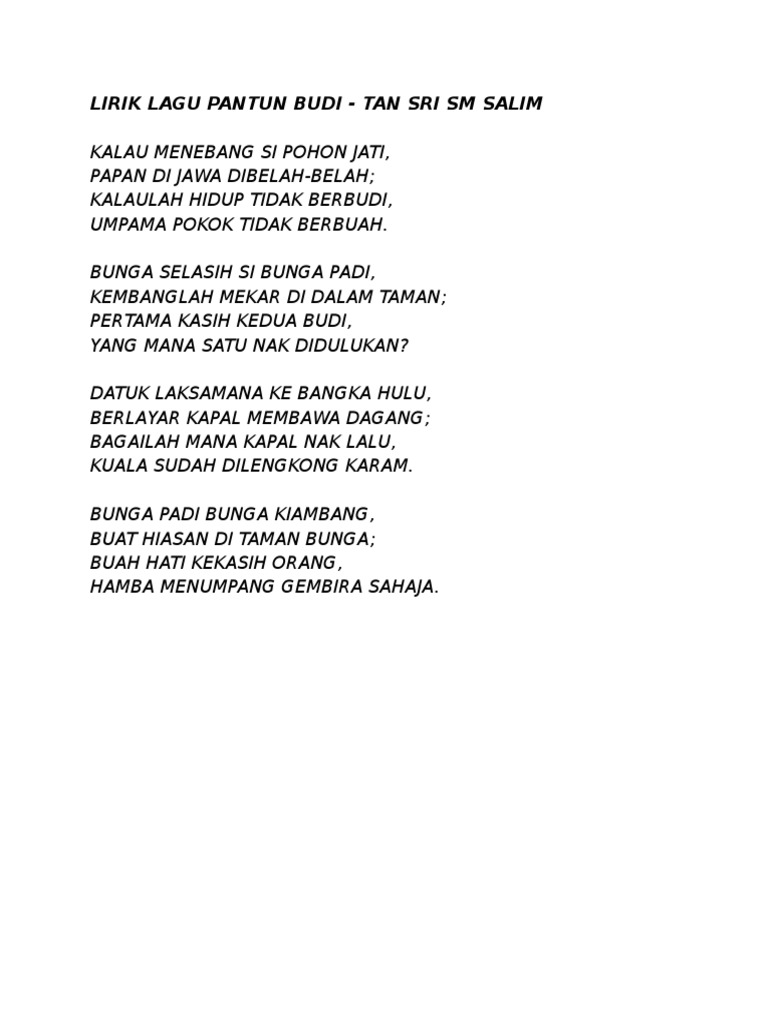 Lirik Lagu Pantun Budi | PDF
