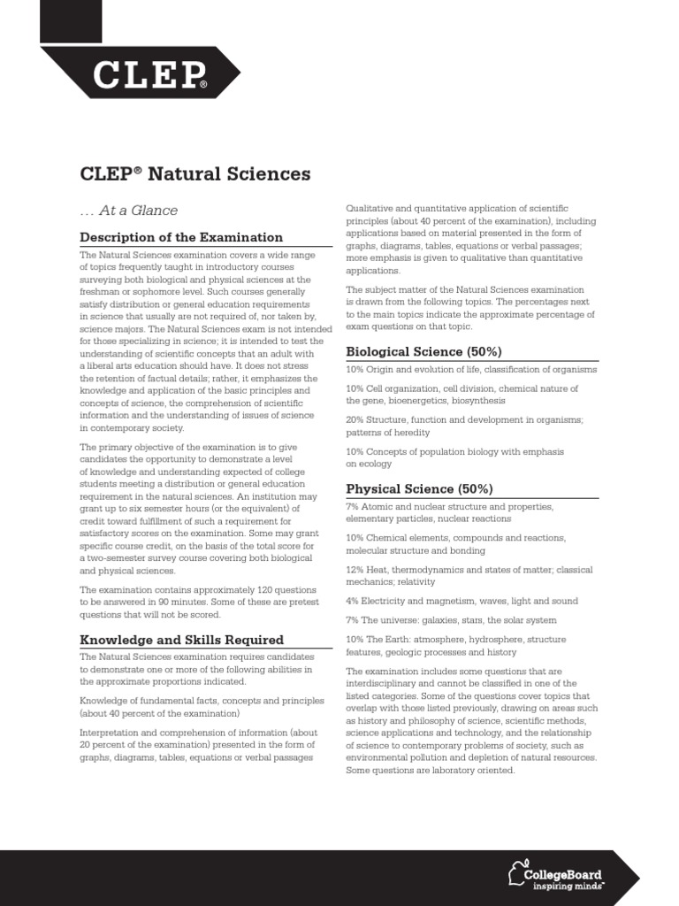 Clep Natural Science Fact Sheet PDF Test (Assessment) Science