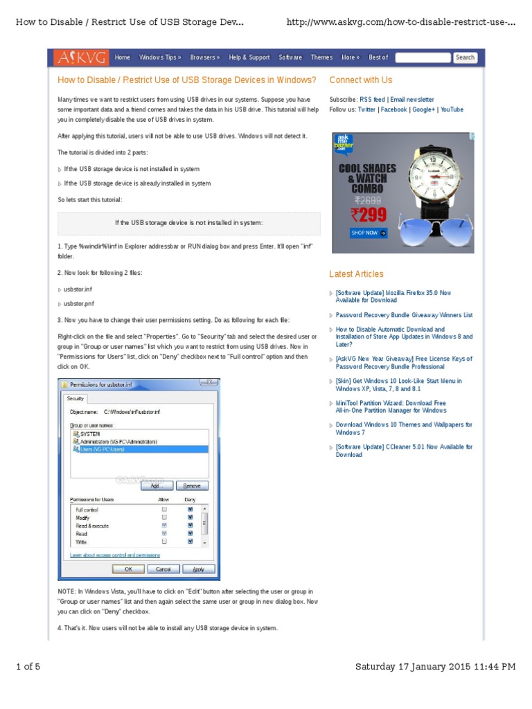 How To Disable or Restrict Use of USB Storage Devices in Windows | PDF ...