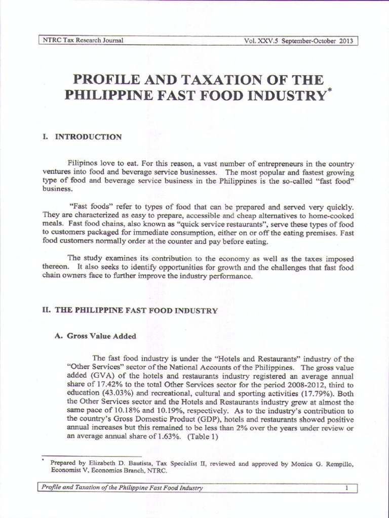 j20130910 Profile Taxation of The Philippine Fast Food Industry | PDF ...