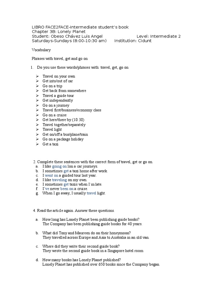 Travel Vocabulary for Intermediate Learners | PDF | Foreign Language ...