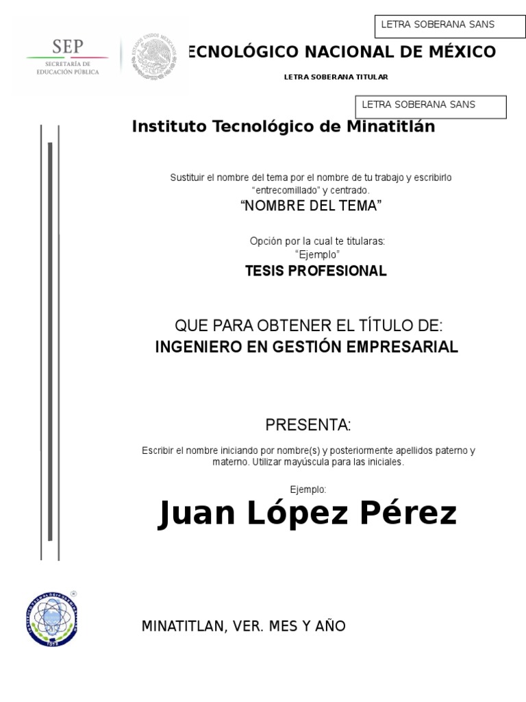 Formato de La Portada Titulacion | PDF